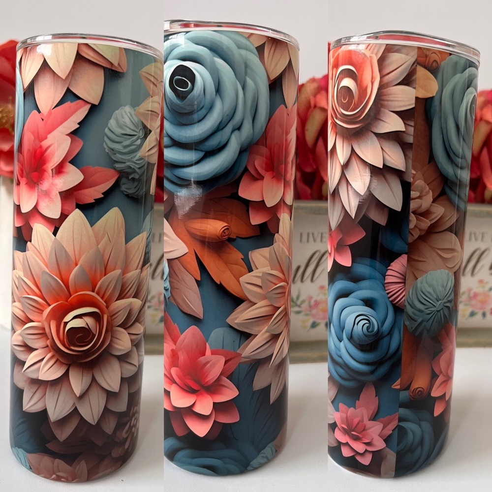 20oz Double wall tumbler Sublimation Flowers